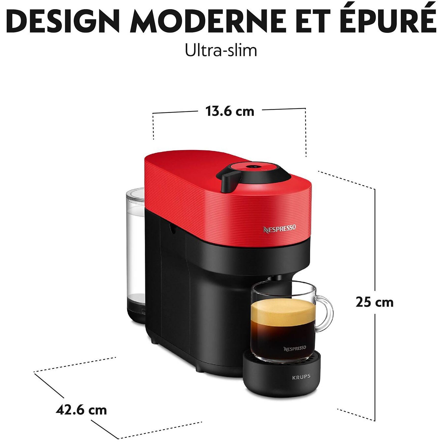 Opurio Pop Cafetière à capsules Machine à expresso, 4 tailles tasses, technologie Centrifusion, Rouge, XN9205