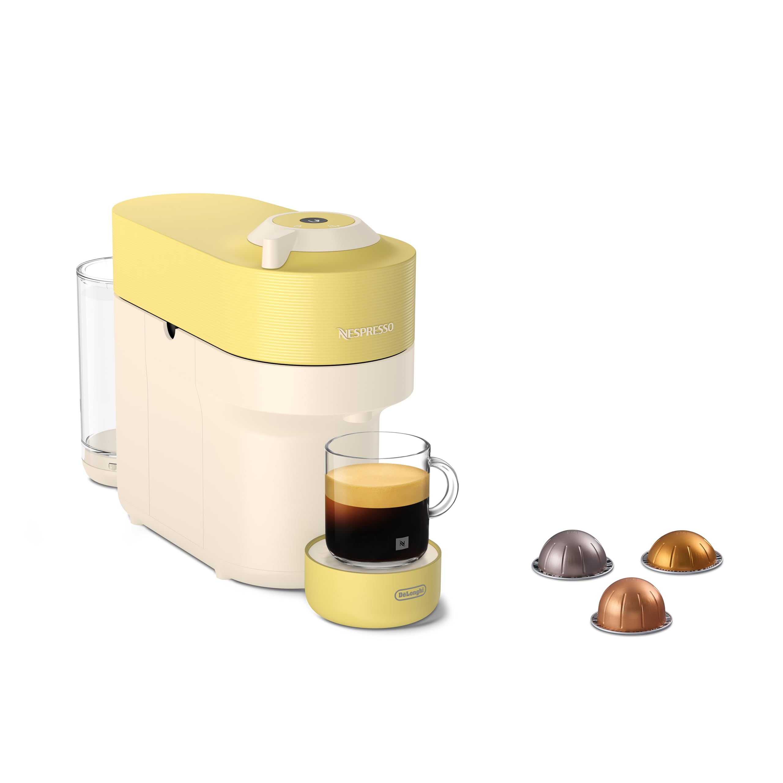 Opurio Pop - Machine à Café en Capsules, Technologie Centrifusion, 4 Tailles de Tasse, Set de 12 Capsules Inclus, Jaune Pastel, ENV90.LE