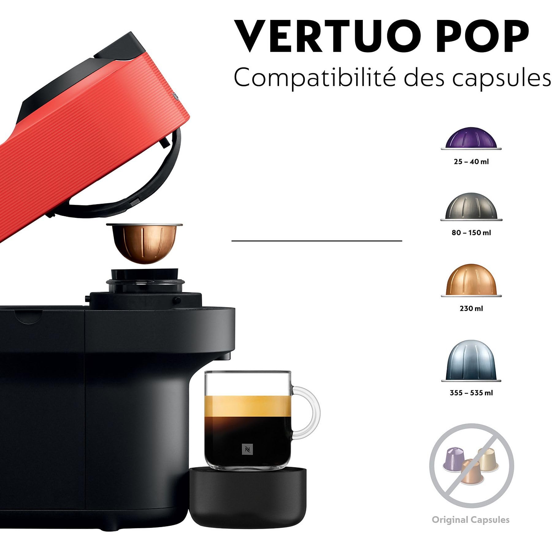 Opurio Pop Cafetière à capsules Machine à expresso, 4 tailles tasses, technologie Centrifusion, Rouge, XN9205